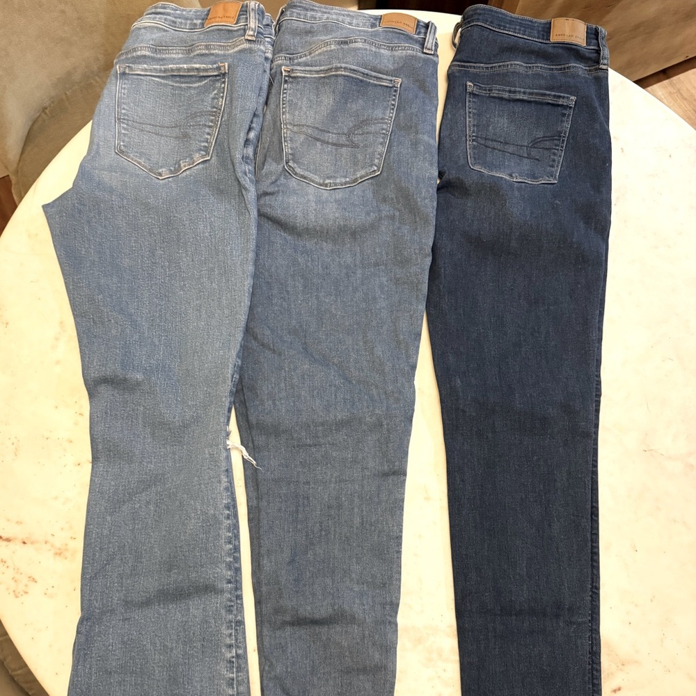 3 pairs of high waist American Eagle Jeans Size 14L.